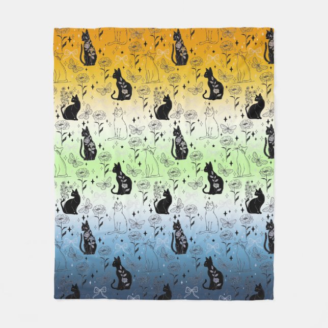 AroAce Agender Pride Black Cat - Mystische Hexerei Fleecedecke (Vorderseite)