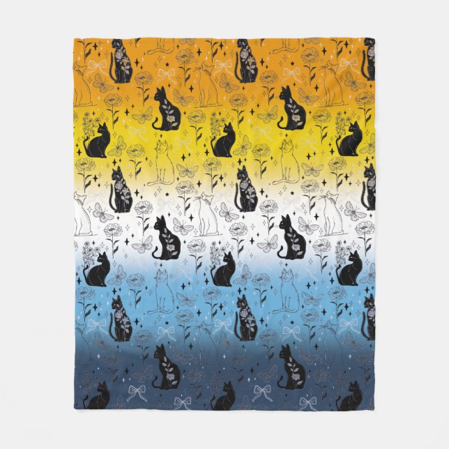 AroAce Agender Pride Black Cat - Mystische Hexerei Fleecedecke (Vorderseite)
