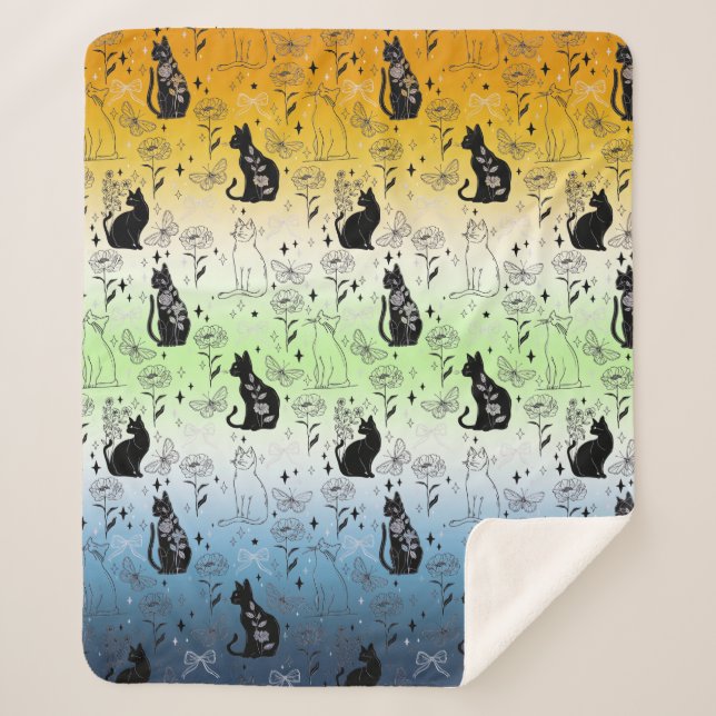 AroAce Agender Pride Black Cat - Mystische Hexerei Sherpadecke (Vorderseite)