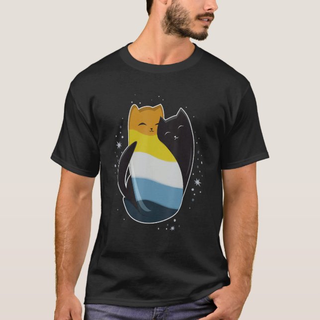 Aroace Cat LGBT Asexual Aromantic Pride Flag Yin Y T-Shirt (Vorderseite)