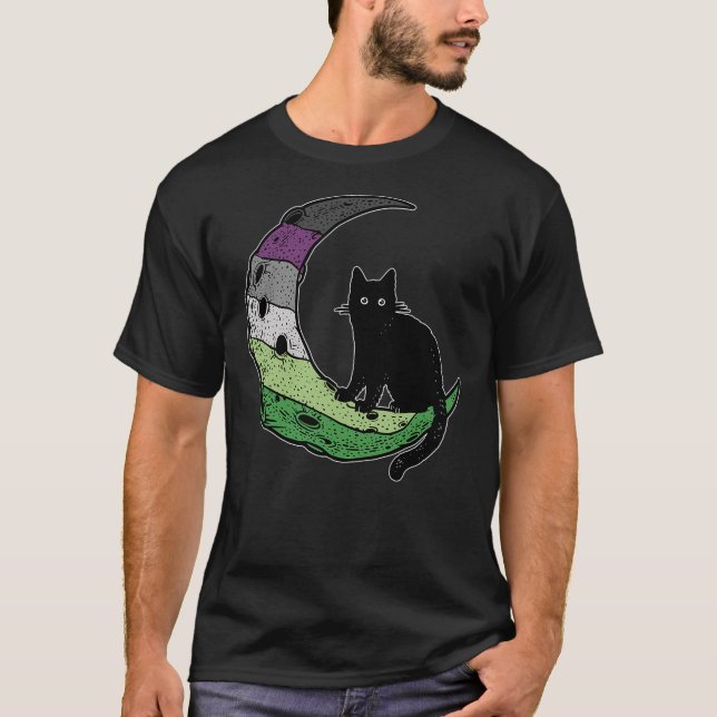 Aroace Cat Moon LGBT Gay Asexual Aromantic Pride F T-Shirt (Vorderseite)