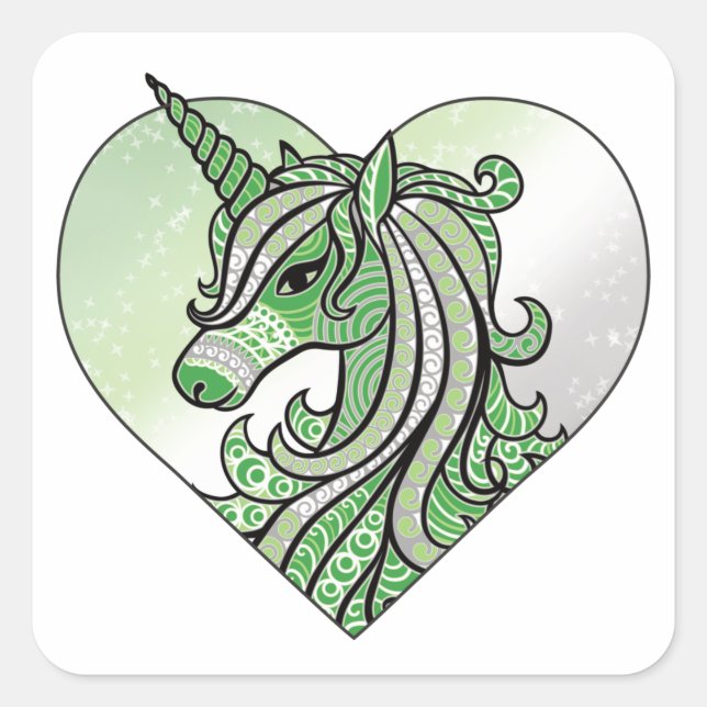 Aromantic Aro Pride Unicorn Zen Doodle Quadratischer Aufkleber (Vorderseite)