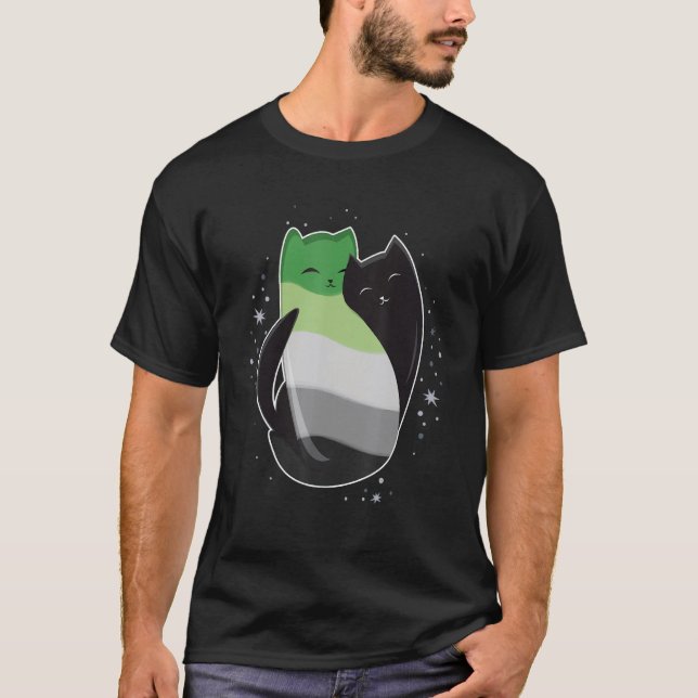 Aromantic Cat LGBT Asexual Aro Pride Flag Yin Yang T-Shirt (Vorderseite)