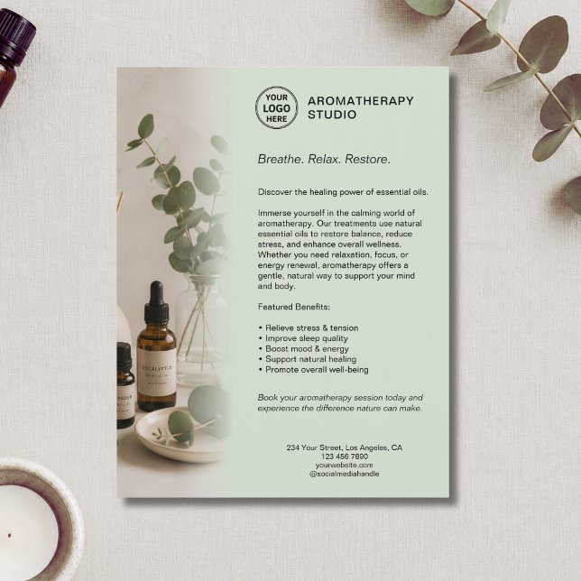Aromatherapie-Spa-Geschäft Salbei Grün Benutzerdef Flyer (Aromatherapy Spa Business Sage Green Custom Logo Flyer)