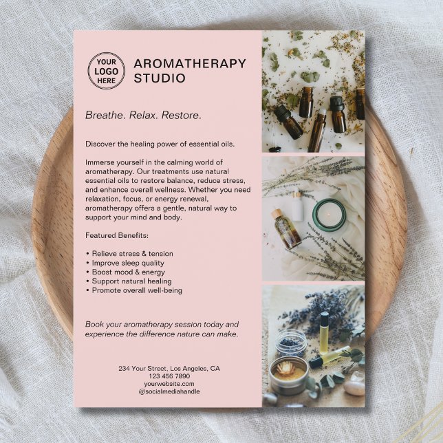 Aromatherapie Wellness-Center Logo Werbung Geschäf Flyer (Aromatherapy Spa Custom Logo Promotional Business Flyer)