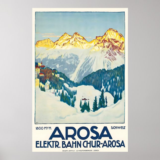 Arosa Graubünden Switzerland Vintage Ski Poster (Vorne)