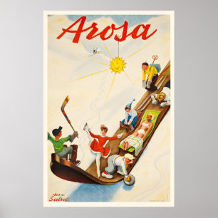 Arosa Schweiz Vintage-Skiplakat - Gerahmt Poster