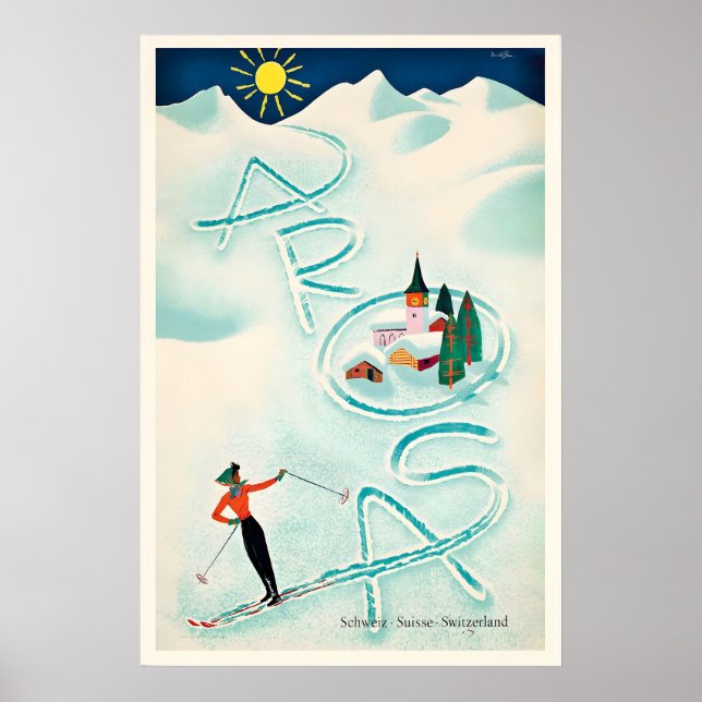 Arosa Switzerland Schweiz Suisse Vintage Ski Poster (Vorne)