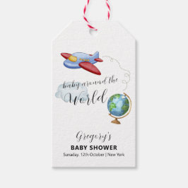 Around The World Map Airplane Boy Baby Shower Geschenkanhänger