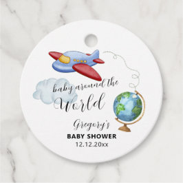 Around The World Map Airplane Boy Baby Shower Geschenkanhänger