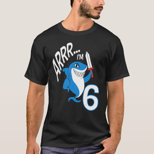 Arr I m 6 Shark Birthday Themed Bday Party Celebr T-Shirt (Vorderseite)
