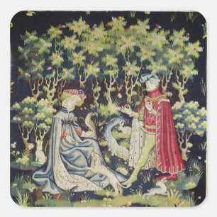Arras-Tapisserie, Angebot des Herzens Quadratischer Aufkleber