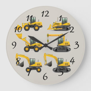Array of Heavy Construction Equipment Große Wanduhr