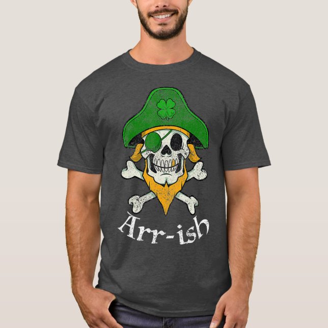 ARRish Funny Irish Pirate Clover Skull Cool T-Shirt (Vorderseite)