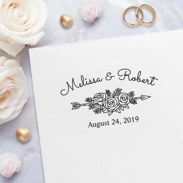 Arrow-Arrow mit Blumengestühlen Save the Date Hoch Permastempel (Von Creator hochgeladen)