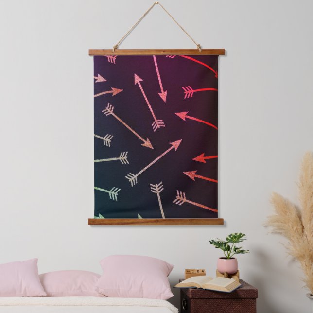 Arrow Artwork, rosa Farbtöne auf schwarz Wandteppich Mit Holzrahmen (Schlafzimmer)