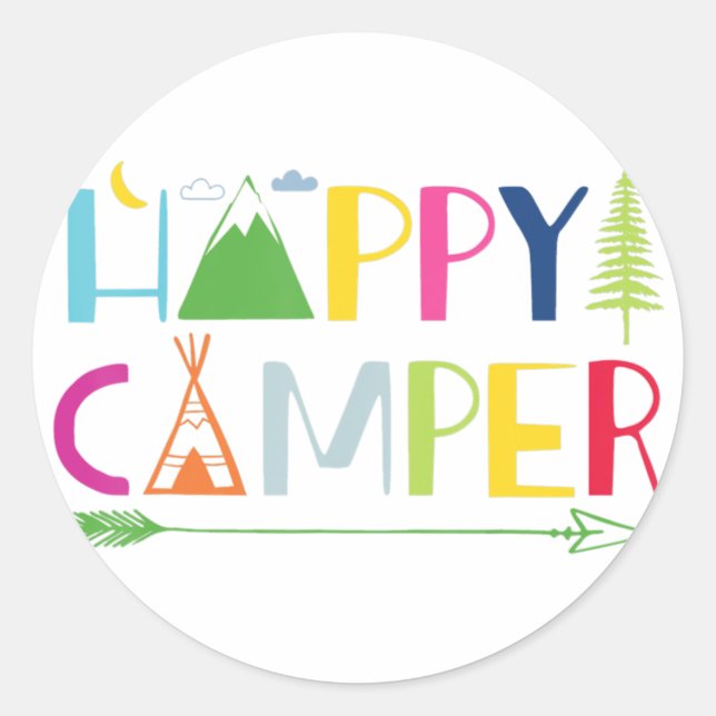 Arrow Camper Happy Summer Camp Camping Geschenk Mä Runder Aufkleber (Vorderseite)