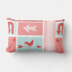 Arrow Mitte des Aqua Red Rooster Color Block Lendenkissen
