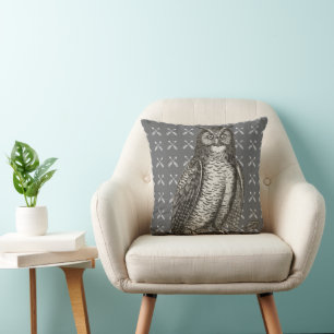 Arrow Muster New Baby Boy's Room Gray Owl Kissen