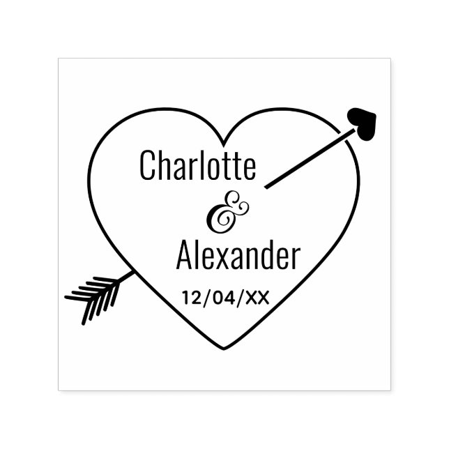 Arrow Pierced Heart Amperand Couple Names Date Permastempel (Design)