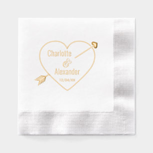 Arrow Pierced Heart Amperand Couple Names Date Servietten Mit Folie