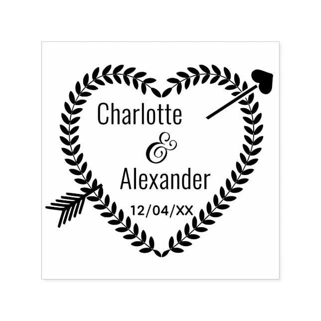 Arrow Pierced Heart Wreath #2 Couple Names Date Permastempel (Design)