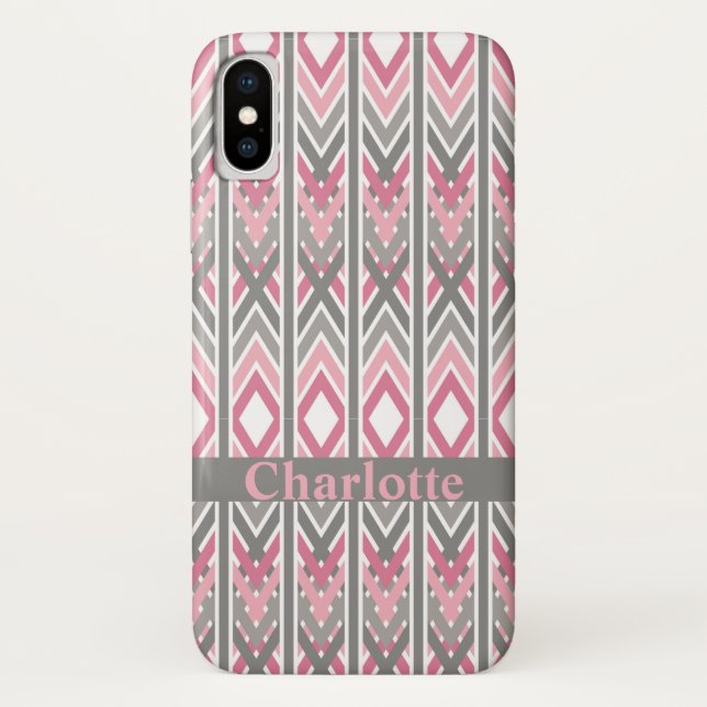 Arrow Tribal Pink Grau Personalisiertes Muster Case-Mate iPhone Hülle (Rückseite)
