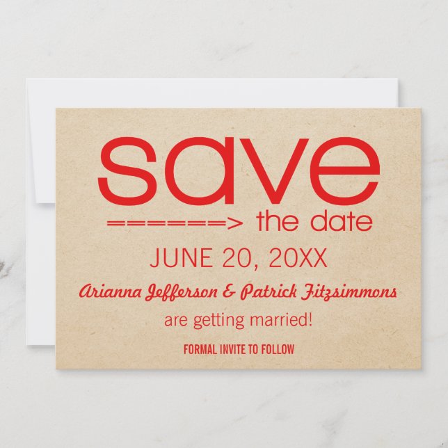 Arrow Typografie Save the Date, rot Date (Vorderseite)
