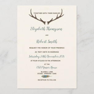 Arrow und Antler Rustic Chic Hochzeitscreme & Blue Einladung