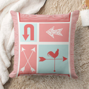 Arrow Urban Farm Aqua Red Rooster Color Block Kissen
