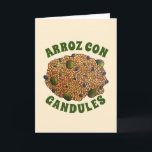 Arroz con Gandules Puerto Rico Karte<br><div class="desc">Das Design zeigt eine originelle Illustration von Arroz-Kronen, einem puerto-ricanischen Gericht aus Reis und Taubenerbsen, gekocht mit Sofrito und hauptsächlich zu Weihnachten serviert. Neben dem gerösteten Schweinefleisch ist Arroz con gandules das nationale Gericht von Puerto Rico. Dieses Design ist auch auf anderen Produkten erhältlich. In diesem Shop sind auch viele...</div>