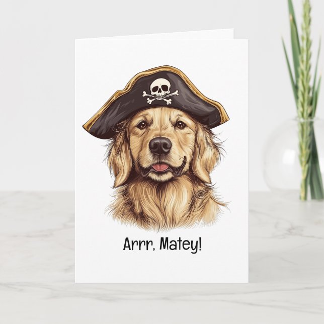 Arrr Matey Pirate Golden Retriever Dog Skull Karte (Vorderseite)