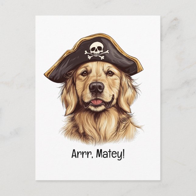 Arrr Matey Pirate Golden Retriever Dog Skull Postkarte (Vorderseite)