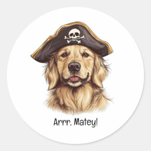 Arrr Matey Pirate Golden Retriever Dog Skull Runder Aufkleber