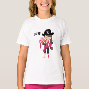 ARRR! Niedlich Fun Pirate Girl Pink Parrot T-Shirt