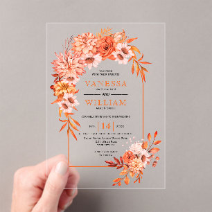 Arsch mit orangefarbenen Blume Hochzeit im Herbst Acryleinladungen