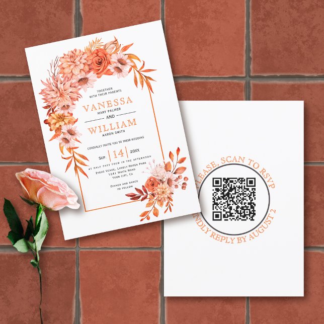 Arsch mit orangefarbenen Blume QR-Hochzeit im Herb Einladung (Von Creator hochgeladen)