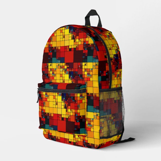Art abstraktes, dynamisches geometrisches Regenbog Bedruckter Rucksack (Rückseitige Ecke Rechts)