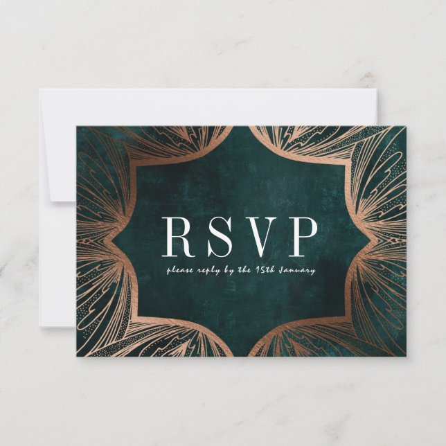 Art Art Nouveau Imitats gold Wedding RSVP card, Karte (Vorderseite)