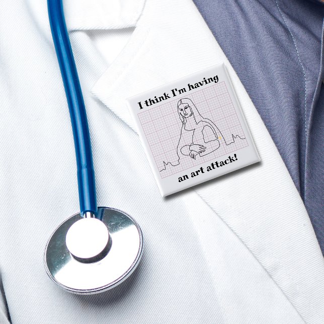 Art Attack Funny Mona Lisa EKG Cardiology Pub Button (Von Creator hochgeladen)