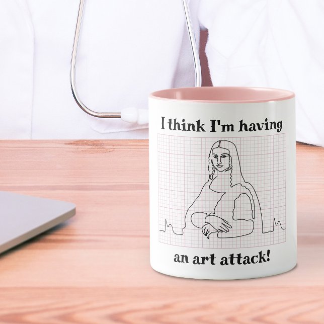 Art Attack Funny Mona Lisa EKG Cardiology Pub Tasse (Von Creator hochgeladen)