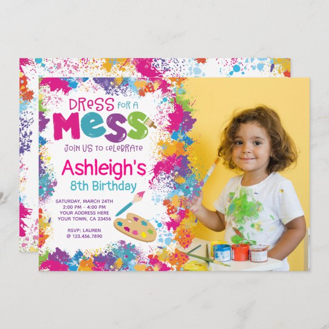 Art Birthday Party Einladung mit Foto (Vorne/Hinten)