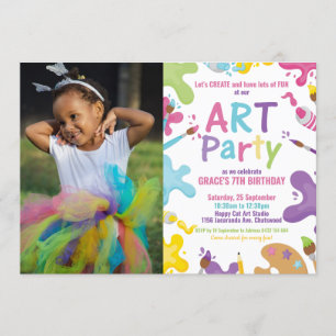 Art Birthday Party Rainbow Painting Girl Foto Einladung
