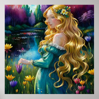 *~ Art Blonde Frauen Blume Weiblicher Teich AP56