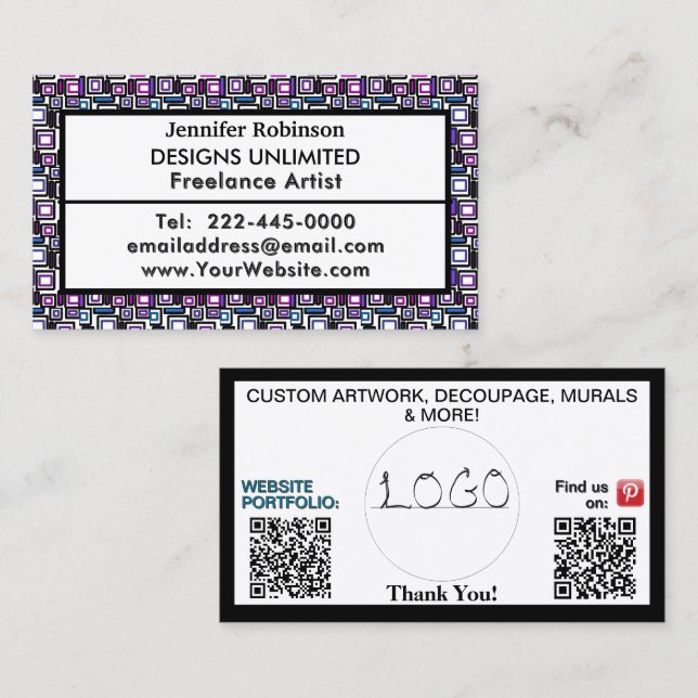 Art Business QR Code Logo JEDES GESCHÄFT Visitenkarte (Vorne/Hinten)