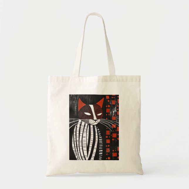 Art Cat Tote Beutel in fett rot, schwarz und weiß Tragetasche (Vorne)