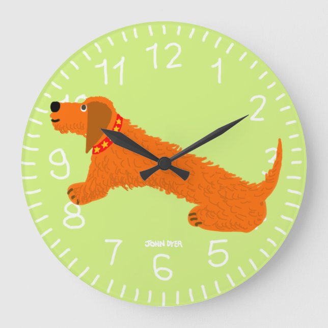 Art Clock: John Dyer Sausage Dog Limon Große Wanduhr (Vorderseite)