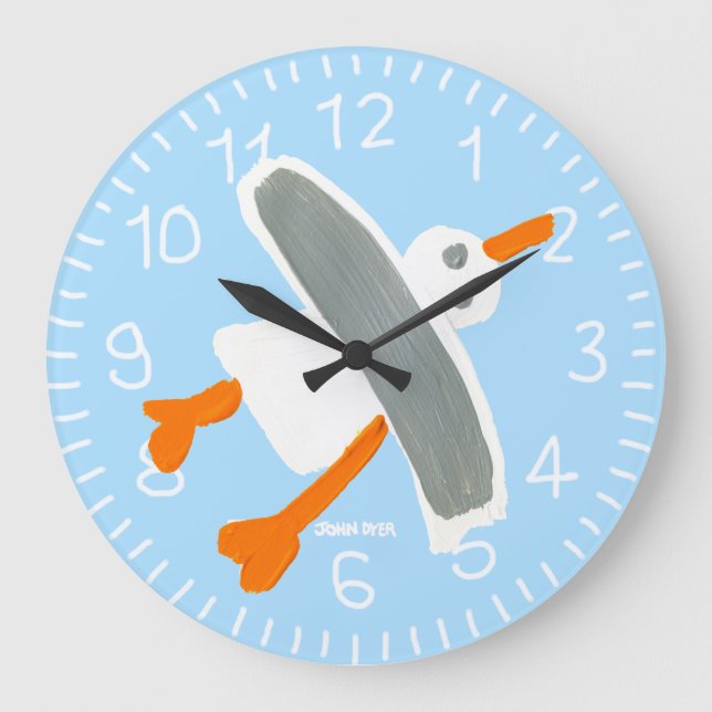 Art Clock: John Dyer Seagull Blue Große Wanduhr (Vorderseite)