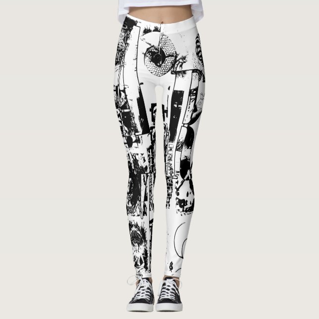 ART COLLAGE Schwarz & Weiß + Ihre Ideen Leggings (Vorderseite)