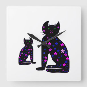 Art ,Cute Cat Clipart Quadratische Wanduhr